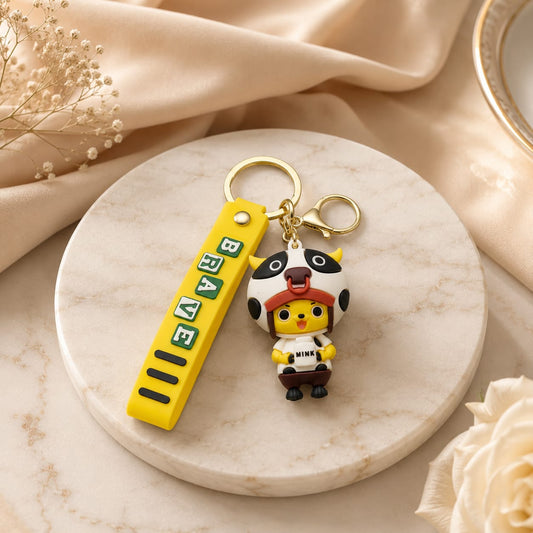 Cute Cow Costume Silicone Keychain with Wrist Strap – Premium Kawaii Bag Charm | Sajawat Bazar
