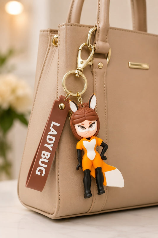 Lady Bug Silicone Character Keychain with Wrist Strap – Premium Cute Bag Charm | Sajawat Bazar