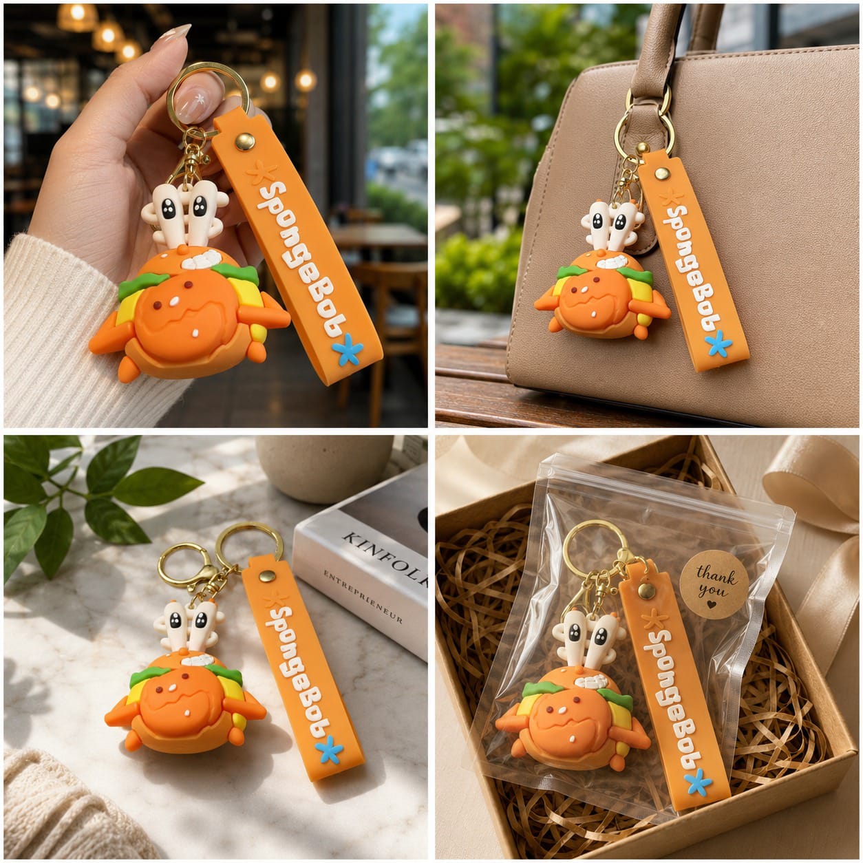 Cute Crab Burger Silicone Keychain with Wrist Strap – Premium Cartoon Bag Charm | Sajawat Bazar