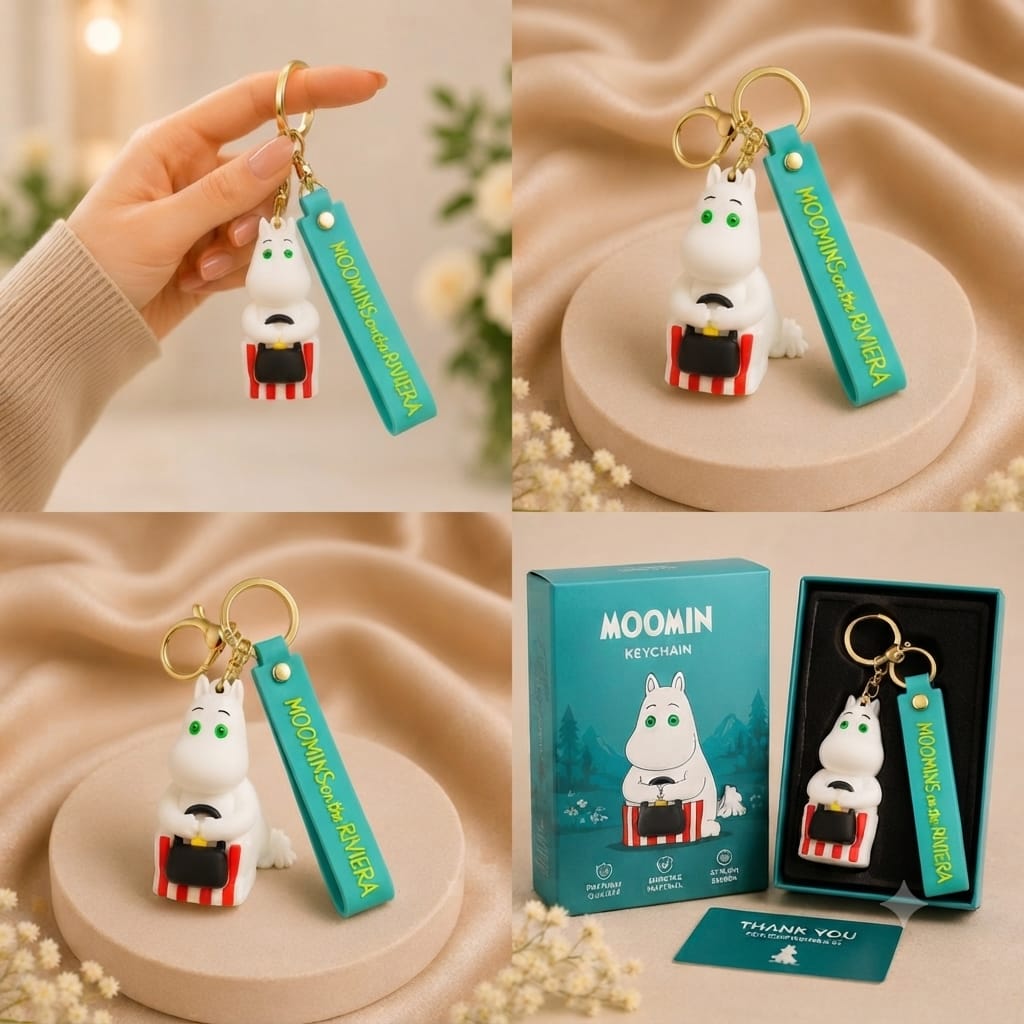Cute White Forest Character Silicone Keychain with Wrist Strap – Premium Kawaii Bag Charm | Sajawat Bazar