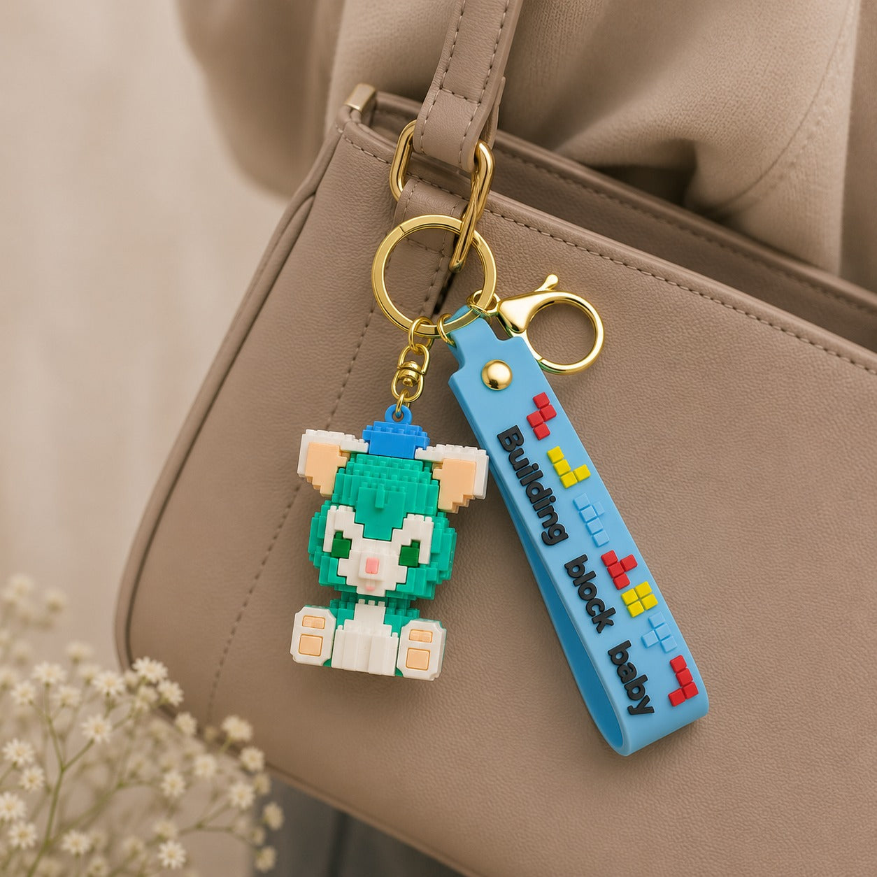Pixel Bunny Silicone Keychain with Wrist Strap – Premium Cute Bag Charm | Sajawat Bazar