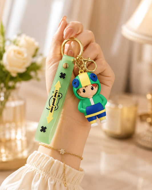 Cute Cartoon Boy Silicone Keychain with Wrist Strap – Premium Kawaii Keyring | Sajawat Bazar