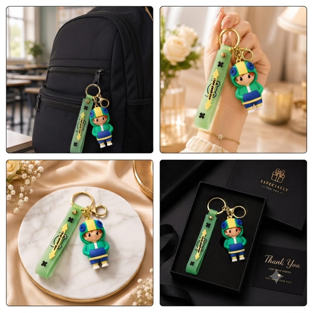 Cute Cartoon Boy Silicone Keychain with Wrist Strap – Premium Kawaii Keyring | Sajawat Bazar