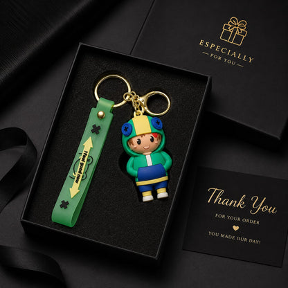 Cute Cartoon Boy Silicone Keychain with Wrist Strap – Premium Kawaii Keyring | Sajawat Bazar