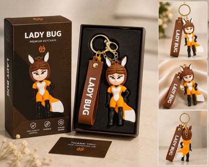 Lady Bug Silicone Character Keychain with Wrist Strap – Premium Cute Bag Charm | Sajawat Bazar