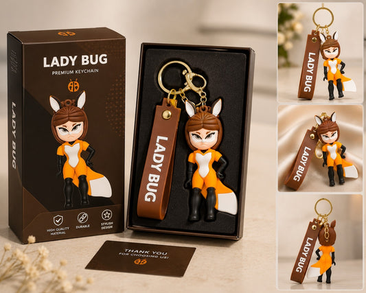 Lady Bug Silicone Character Keychain with Wrist Strap – Premium Cute Bag Charm | Sajawat Bazar