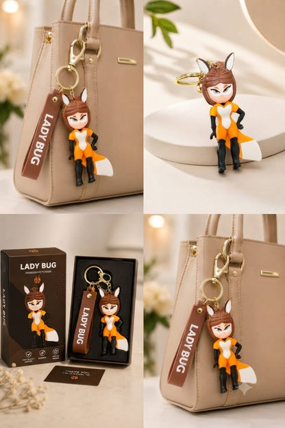 Lady Bug Silicone Character Keychain with Wrist Strap – Premium Cute Bag Charm | Sajawat Bazar