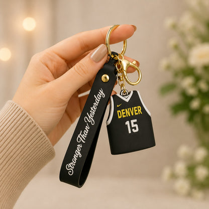 Basketball Jersey Silicone Keychain with Wrist Strap – Premium Sports Bag Charm | Sajawat Bazar
