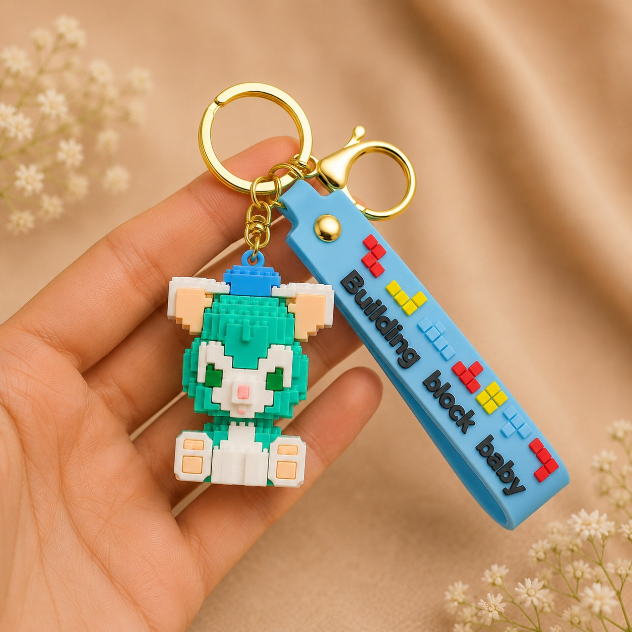 Pixel Bunny Silicone Keychain with Wrist Strap – Premium Cute Bag Charm | Sajawat Bazar