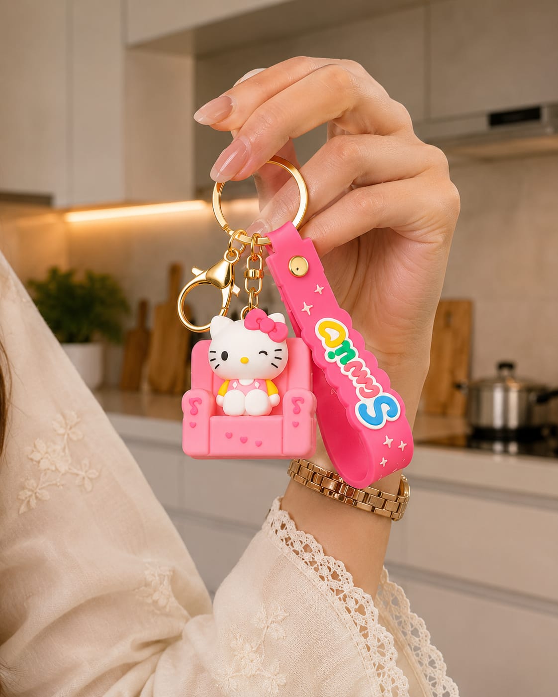 Cute Kitty Silicone Keychain with Wrist Strap – Premium Kawaii Bag Charm | Sajawat Bazar