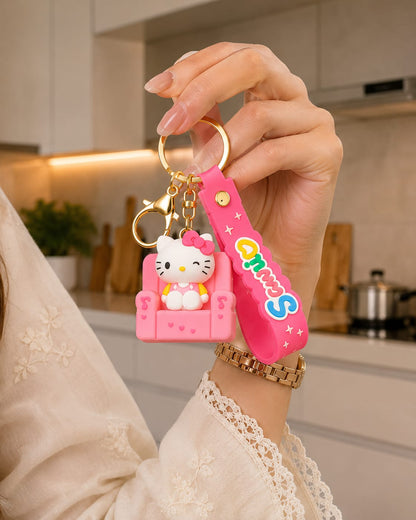 Cute Kitty Silicone Keychain with Wrist Strap – Premium Kawaii Bag Charm | Sajawat Bazar