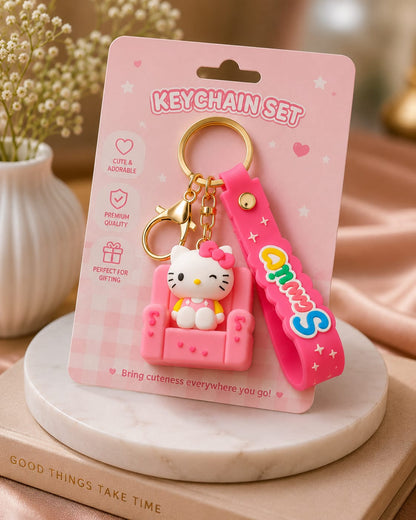 Cute Kitty Silicone Keychain with Wrist Strap – Premium Kawaii Bag Charm | Sajawat Bazar