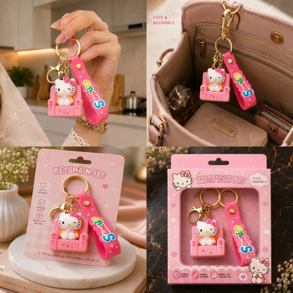 Cute Kitty Silicone Keychain with Wrist Strap – Premium Kawaii Bag Charm | Sajawat Bazar