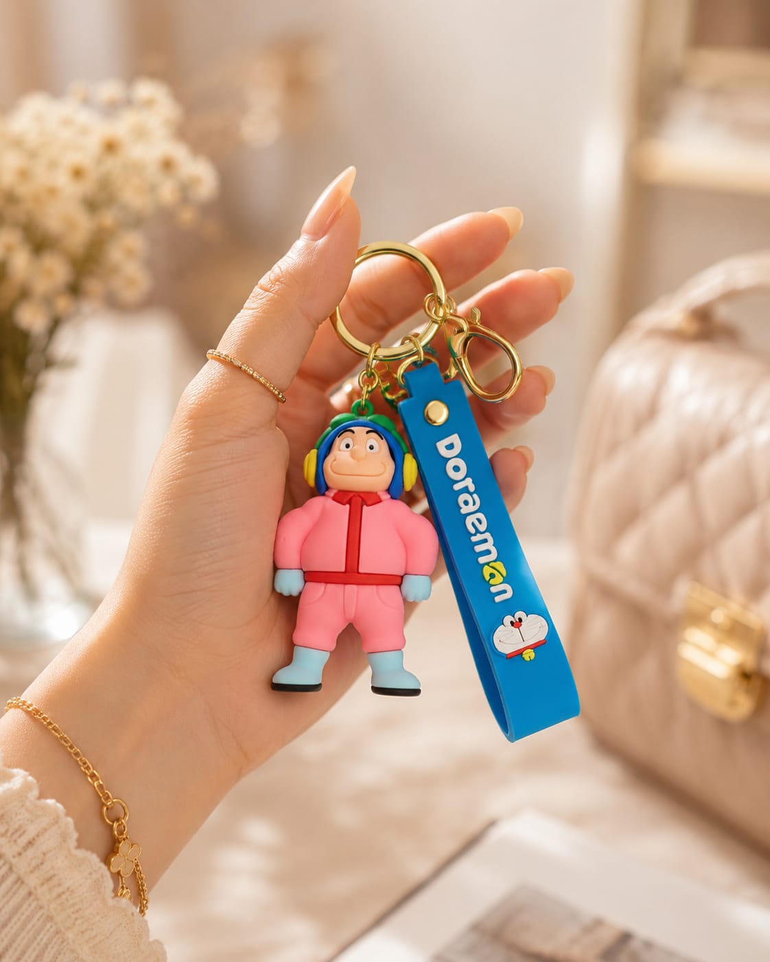 Cute Winter Boy Silicone Keychain with Wrist Strap – Premium Cartoon Bag Charm | Sajawat Bazar