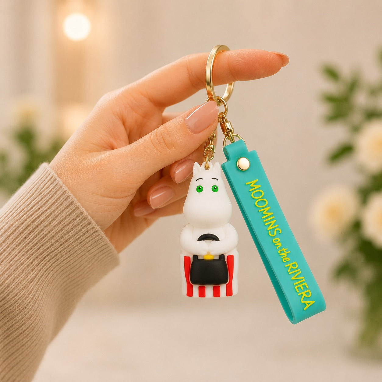 Cute White Forest Character Silicone Keychain with Wrist Strap – Premium Kawaii Bag Charm | Sajawat Bazar