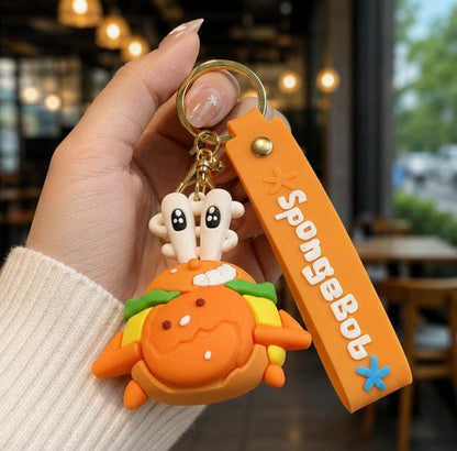 Cute Crab Burger Silicone Keychain with Wrist Strap – Premium Cartoon Bag Charm | Sajawat Bazar