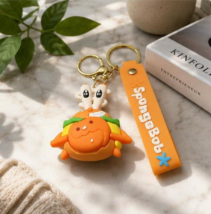 Cute Crab Burger Silicone Keychain with Wrist Strap – Premium Cartoon Bag Charm | Sajawat Bazar