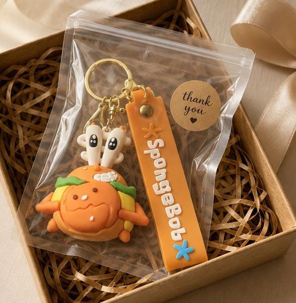 Cute Crab Burger Silicone Keychain with Wrist Strap – Premium Cartoon Bag Charm | Sajawat Bazar
