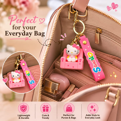 Cute Kitty Silicone Keychain with Wrist Strap – Premium Kawaii Bag Charm | Sajawat Bazar