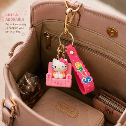 Cute Kitty Silicone Keychain with Wrist Strap – Premium Kawaii Bag Charm | Sajawat Bazar