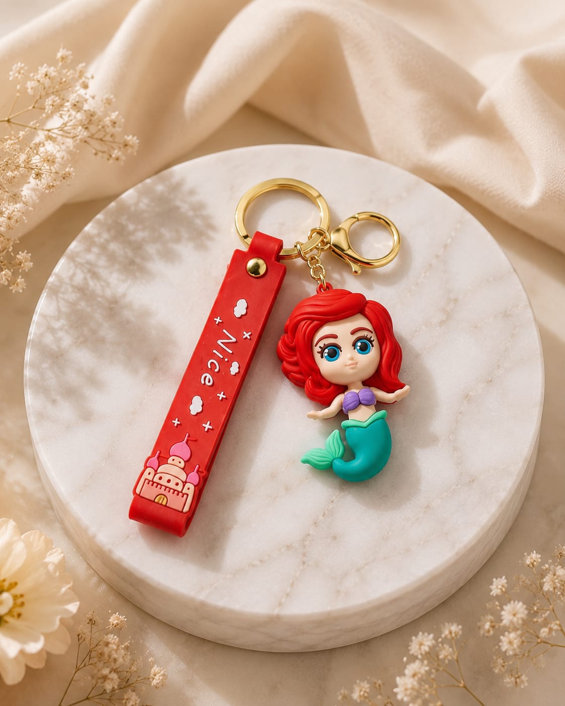 Cute Mermaid Princess Silicone Keychain with Wrist Strap – Premium Ocean Bag Charm | Sajawat Bazar
