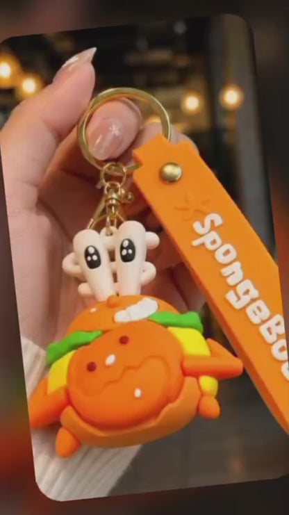 Cute Crab Burger Silicone Keychain with Wrist Strap – Premium Cartoon Bag Charm | Sajawat Bazar